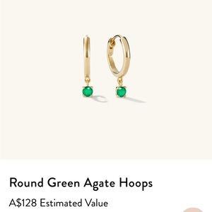 Mejuri Round Green Agate Gold Hoops New with Box